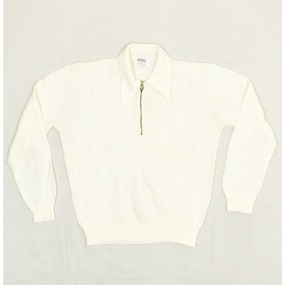 Montgomery Ward Men 1/4 Zip Pullover Sweater Collared Acrylic White Size L Orlon